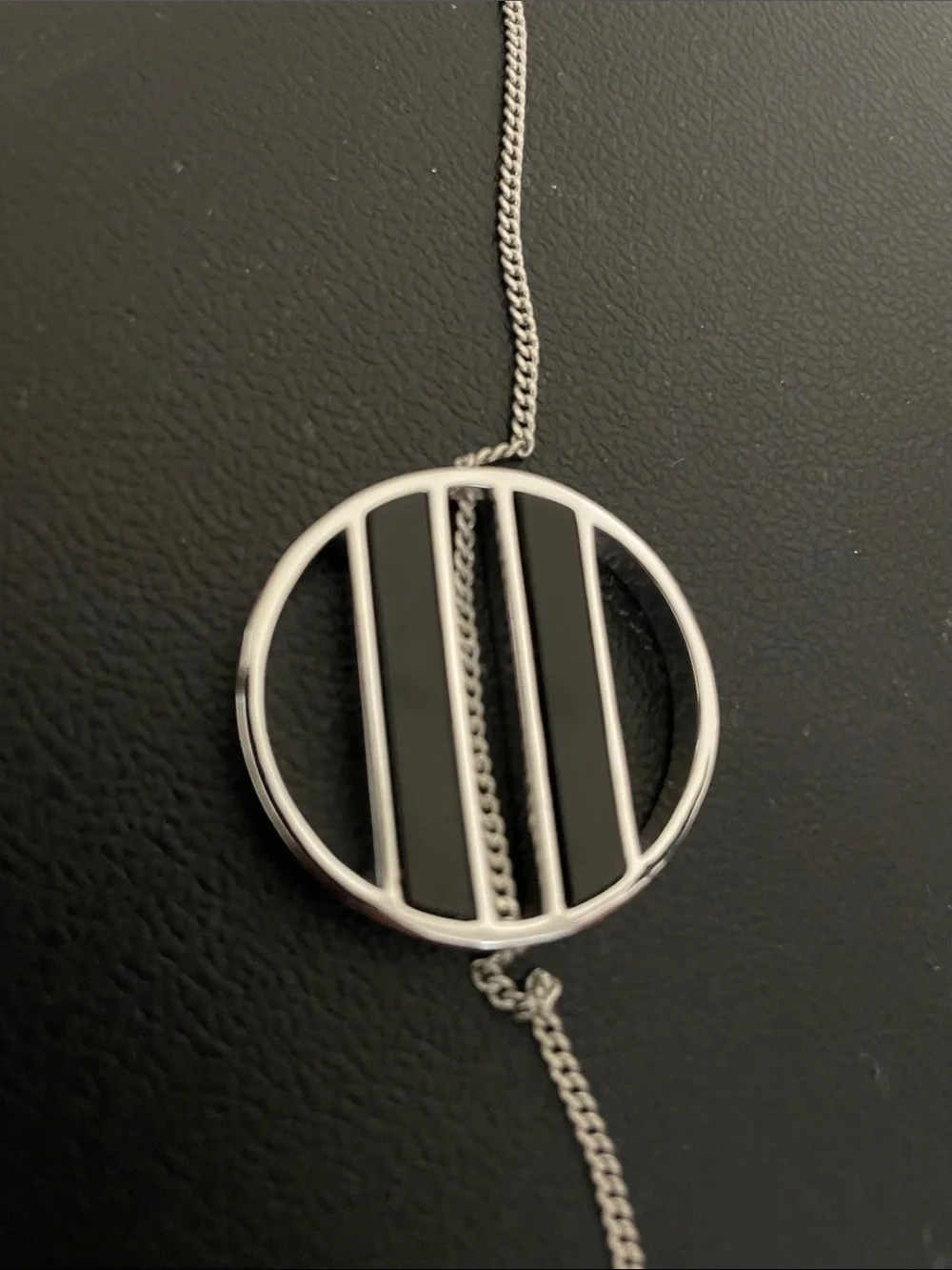 Jenny Bird Silver Colour Necklace with Circular Black Bar Pendant - Picture 2 of 5